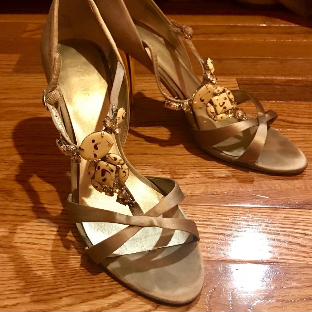 Satin Champagne / Gold Evening Sandals